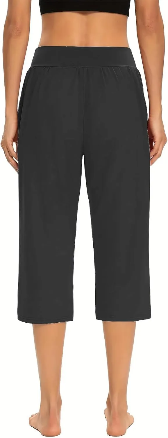 2024 Capris Pants for Women Summer Casual High Wasit Capri Yoga Pants Comfy Stretchy Cropped Lounge Pants with Pocket