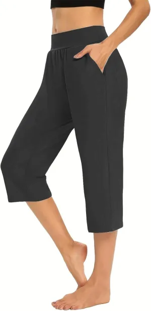 2024 Capris Pants for Women Summer Casual High Wasit Capri Yoga Pants Comfy Stretchy Cropped Lounge Pants with Pocket
