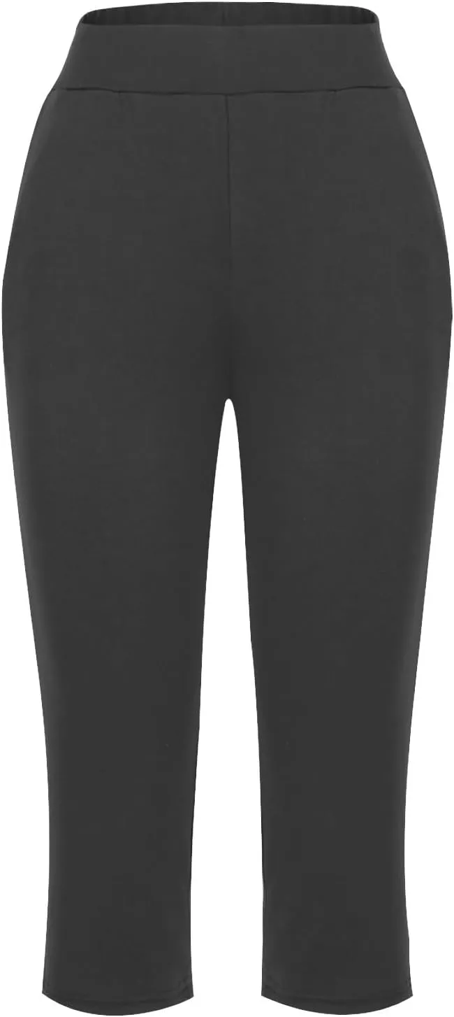2024 Capris Pants for Women Summer Casual High Wasit Capri Yoga Pants Comfy Stretchy Cropped Lounge Pants with Pocket