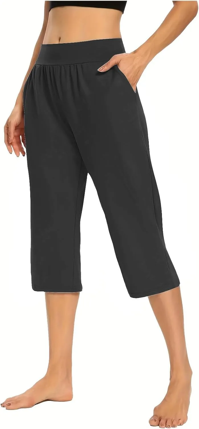 2024 Capris Pants for Women Summer Casual High Wasit Capri Yoga Pants Comfy Stretchy Cropped Lounge Pants with Pocket