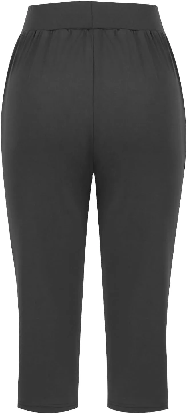 2024 Capris Pants for Women Summer Casual High Wasit Capri Yoga Pants Comfy Stretchy Cropped Lounge Pants with Pocket