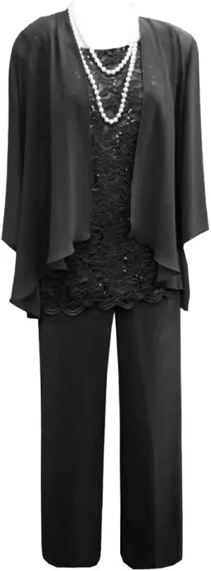 3pcs Mother of The Bride Dresses Pant Suits Long Sleeve Women's Pant Suits Dressy with Jacket