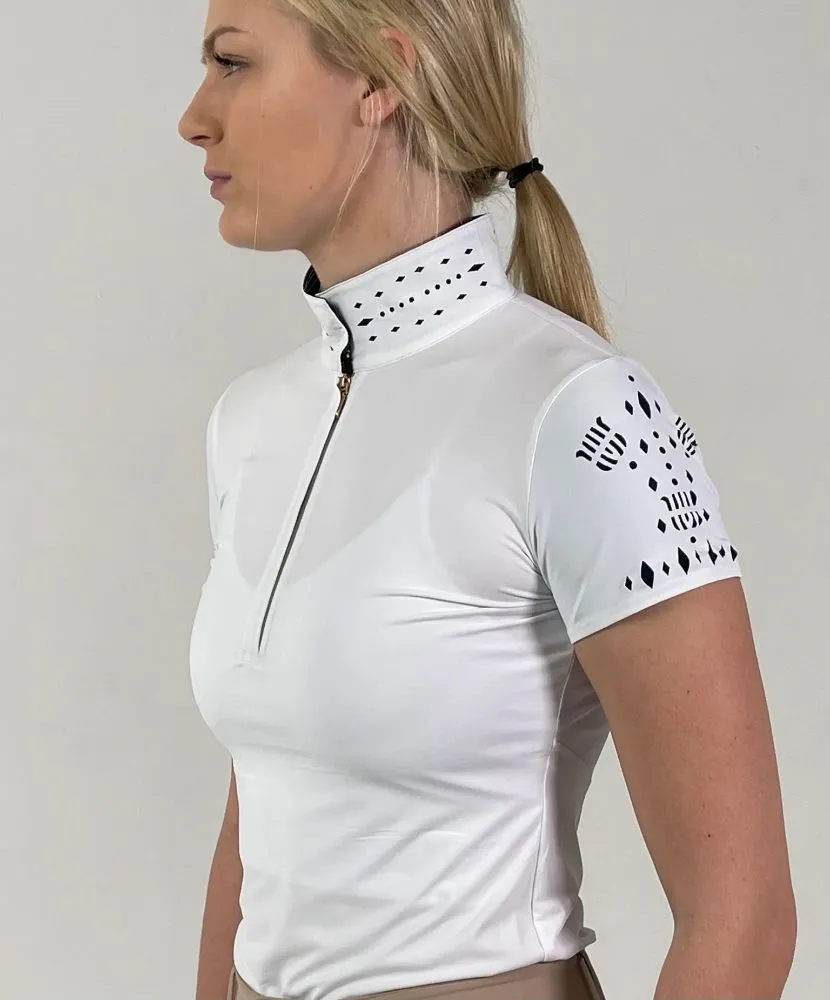 70 Degrees Fontainebleau Show Shirt   Convertible Polo- White/Black