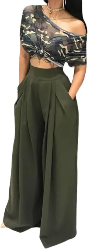 A ADILACA Wide Leg Pants for Women, Palazzo Pants for Women, Womens Casual Lounge Work Business High Waisted Flowy Pants
