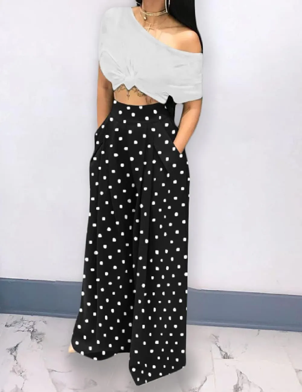 A ADILACA Wide Leg Pants for Women, Palazzo Pants for Women, Womens Casual Lounge Work Business High Waisted Flowy Pants