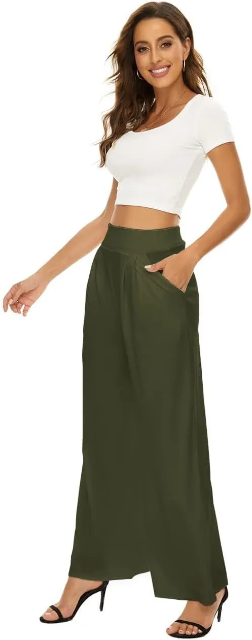 A ADILACA Wide Leg Pants for Women, Palazzo Pants for Women, Womens Casual Lounge Work Business High Waisted Flowy Pants