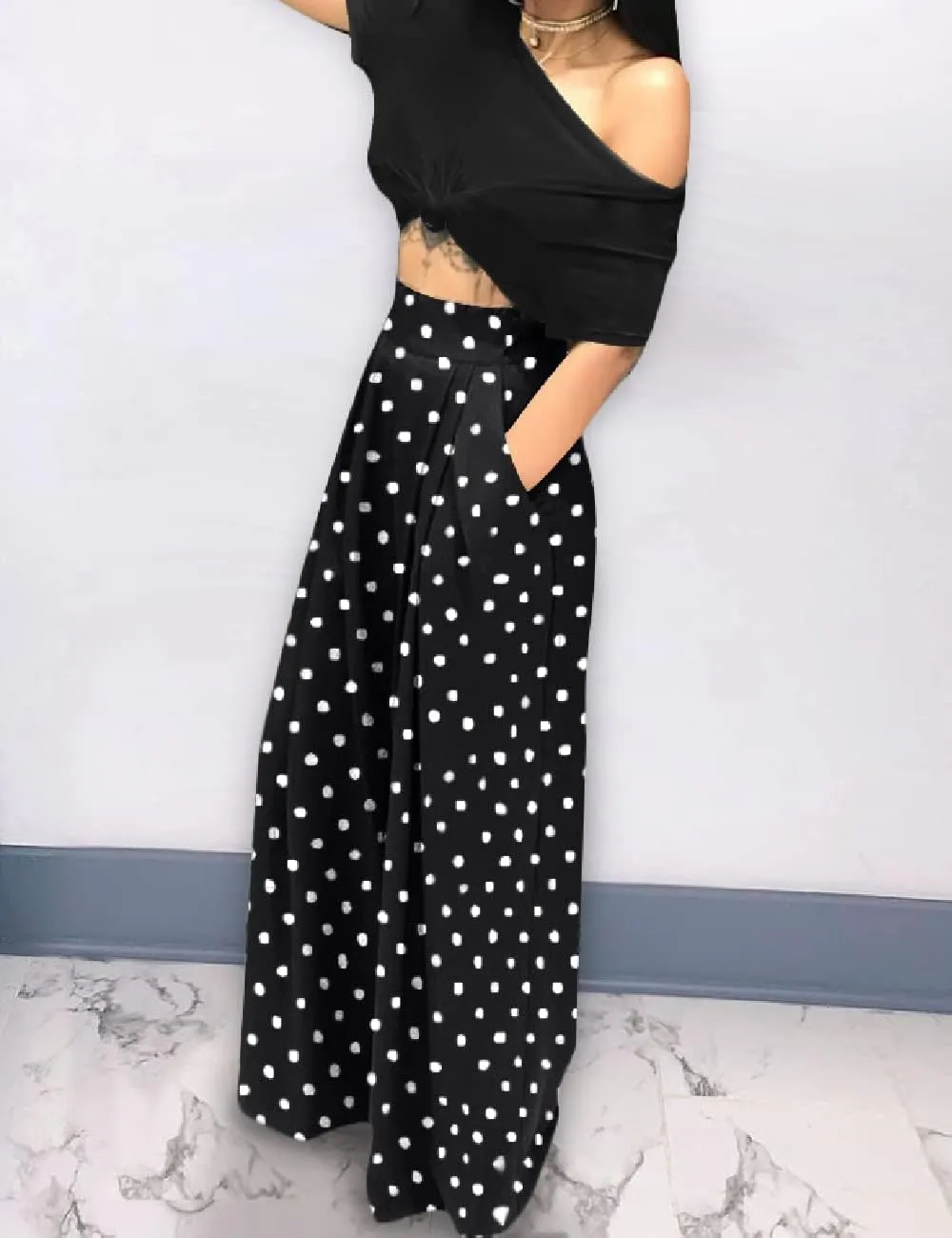A ADILACA Wide Leg Pants for Women, Palazzo Pants for Women, Womens Casual Lounge Work Business High Waisted Flowy Pants