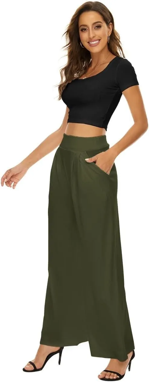 A ADILACA Wide Leg Pants for Women, Palazzo Pants for Women, Womens Casual Lounge Work Business High Waisted Flowy Pants