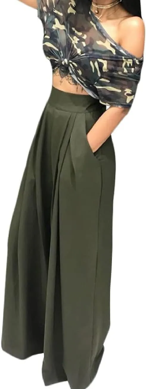 A ADILACA Wide Leg Pants for Women, Palazzo Pants for Women, Womens Casual Lounge Work Business High Waisted Flowy Pants