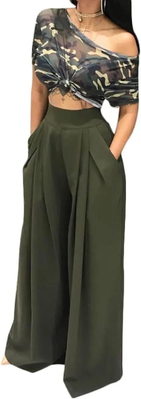 A ADILACA Wide Leg Pants for Women, Palazzo Pants for Women, Womens Casual Lounge Work Business High Waisted Flowy Pants