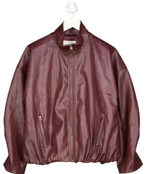 Abercrombie & Fitch Red Bubble Hem Vegan Leather Bomber Jacket UK M