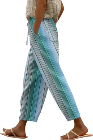 ADHOWBEW Women Capri Pants Trendy Wide Leg High Waist Flowy Summer Lounge Dressy Drawstring Cotton Slacks with Pockets