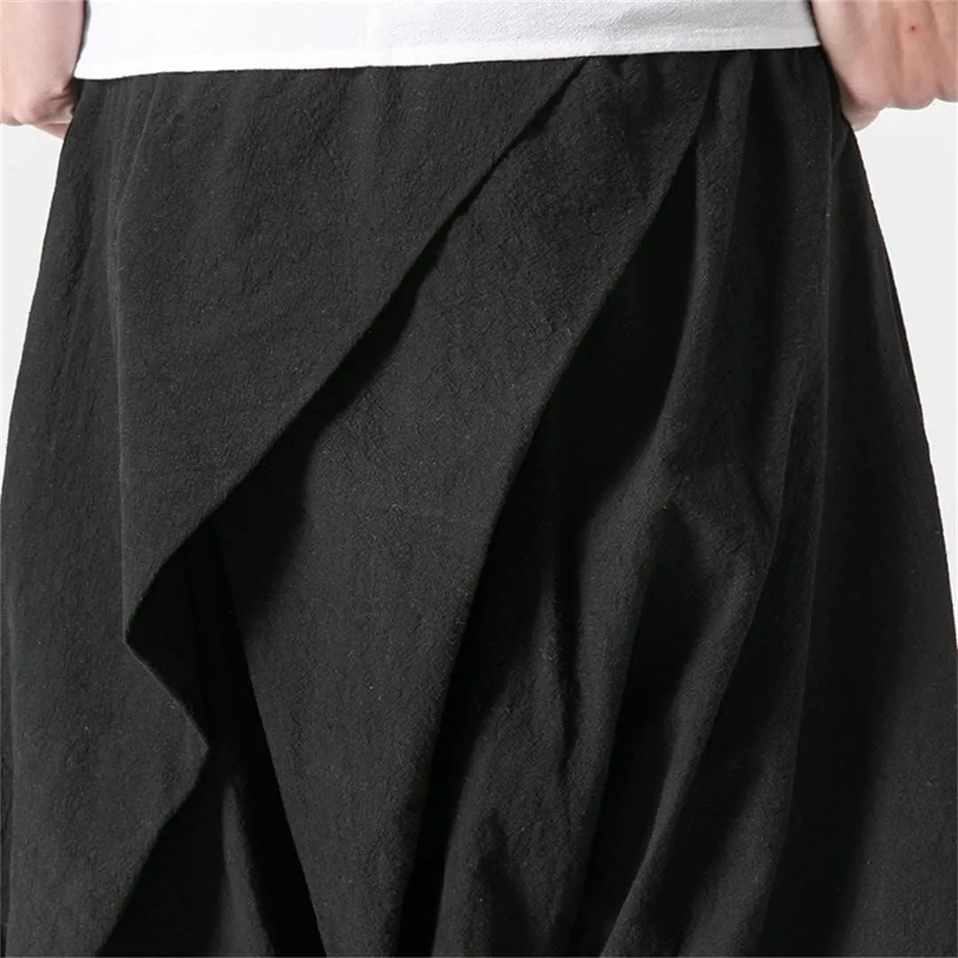 Alloaone Men Streetwear Harem Pants Joggers Retro Baggy Trousers Linen Chinese Style Cropped Pants