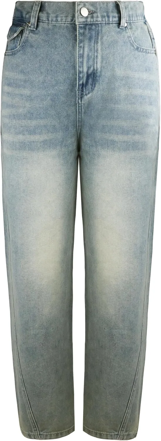AULKEEP Womens Star Print Gradient Jeans Loose Ripped Graphic Pants Punk High Waist Bottom Jeans with Pocket