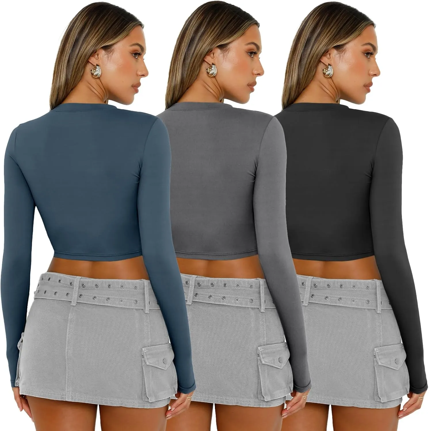 AUTOMET 3 Pack Womens Long Sleeve Shirts Y2K Going Out Crop Tops Cute Basic Slim Fitted Fall Fashion Outfits 2025 Clothes