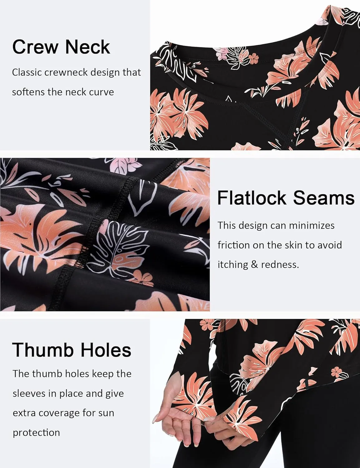 Avoogue Women UPF 50  UV Shirts Long Sleeve with Thumb Holes Workout Sun Shirt Quick Dry Athletic Hiking Running Tops