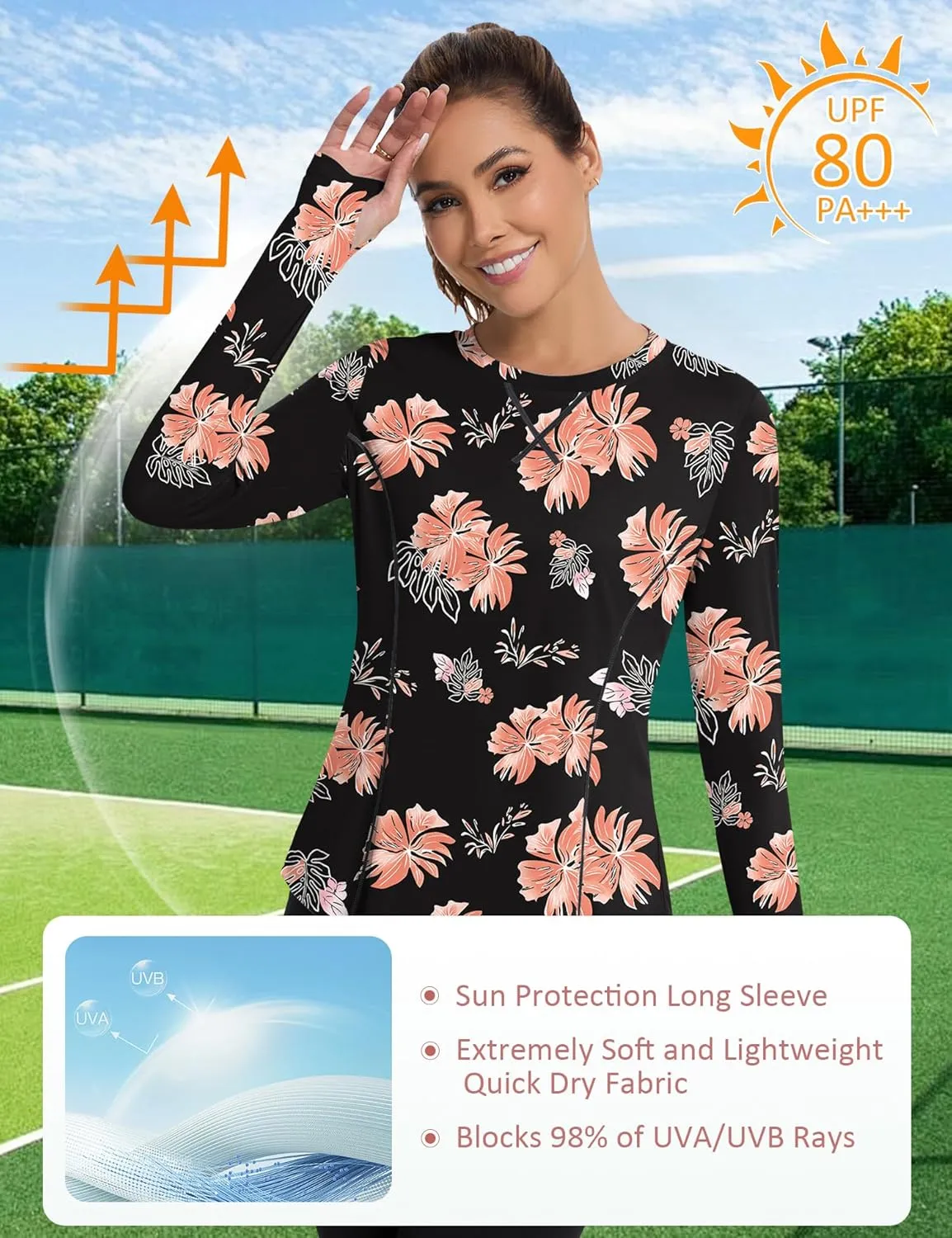 Avoogue Women UPF 50  UV Shirts Long Sleeve with Thumb Holes Workout Sun Shirt Quick Dry Athletic Hiking Running Tops