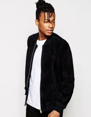 Barney's Slim Fit Suede Bomber Jacket