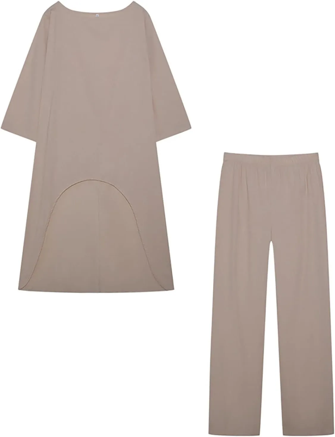Bengbobar Cotton Linen Sets for Women 2 Piece Linen Suit Pants Two Piece 3/4 Sleeve Irregular Hem Dress Wide Leg Pant Outfits