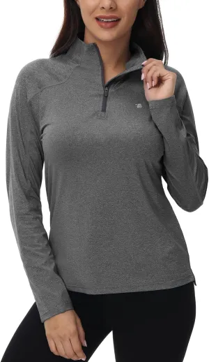 BGOWATU Women's Long Sleeve Golf Polo Shirts Quarter Zip Pullover UPF 50 Sun Shirt for Women Dry Fit Running Tops