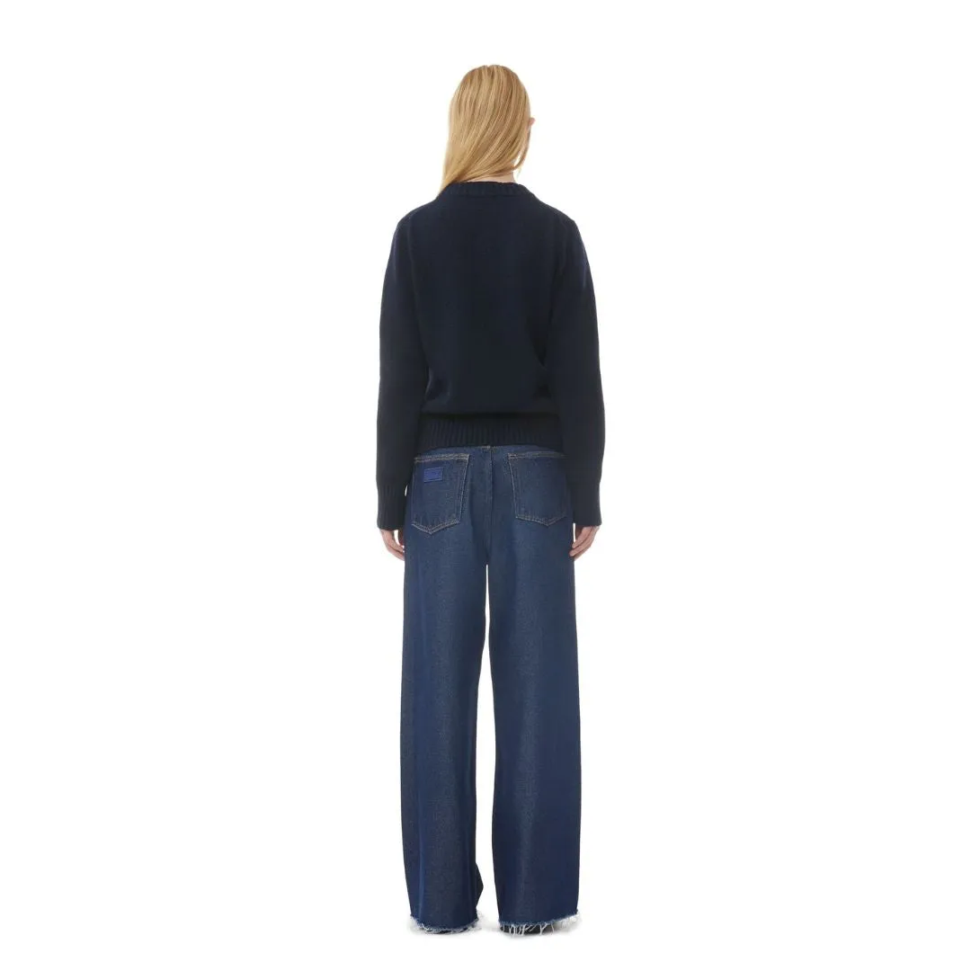 Blue Flower Graphic O-Neck Pullover (Sky Captain)