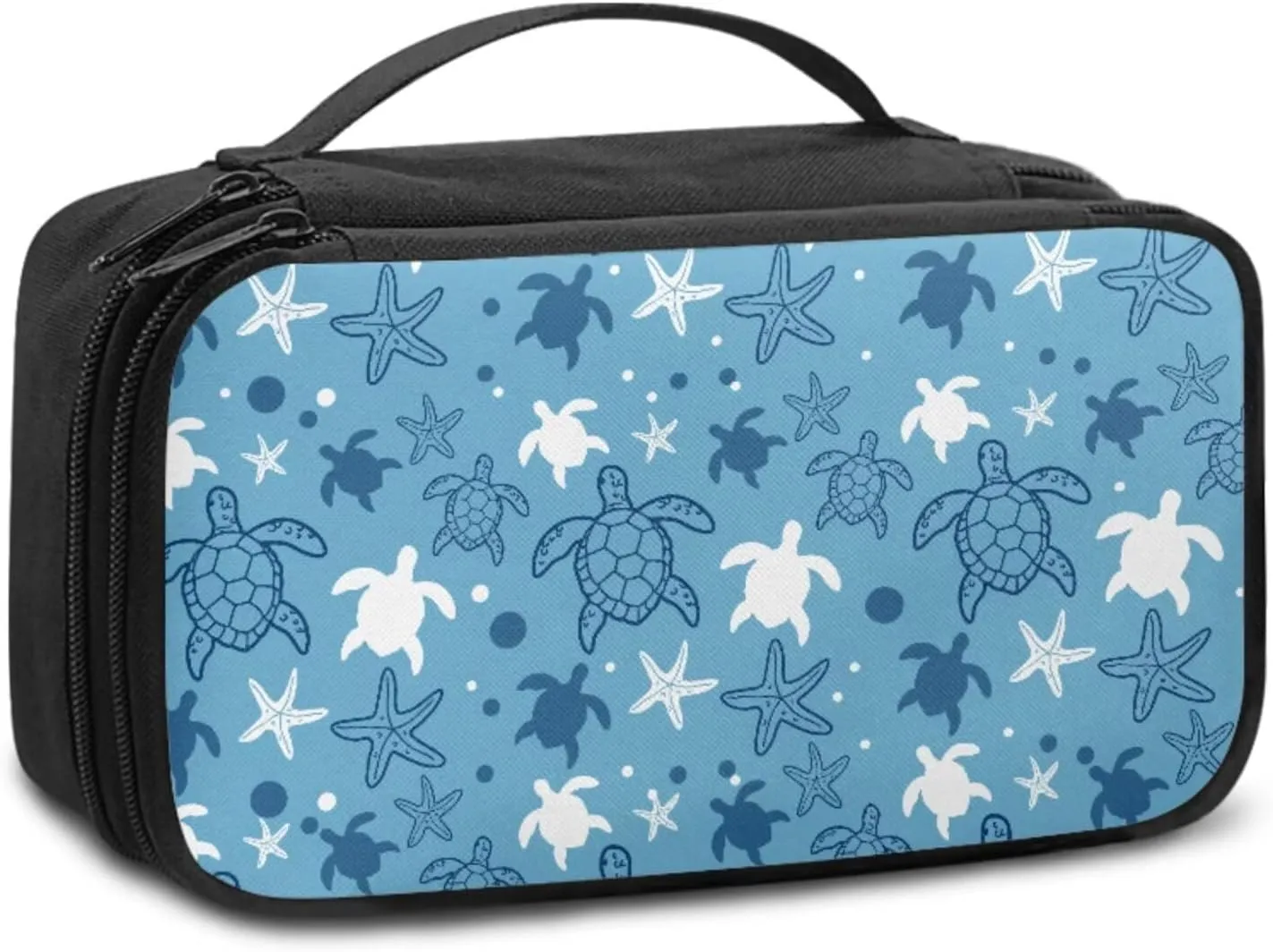 Blue Sea Turtle Party Makeup Bag  Glam Square Travel Organizer with Spill-Proof Design | Personalized Cosmetic Bag for Sisters, Moms | Teen Girl Gifts Trendy Stuff for Special Nights