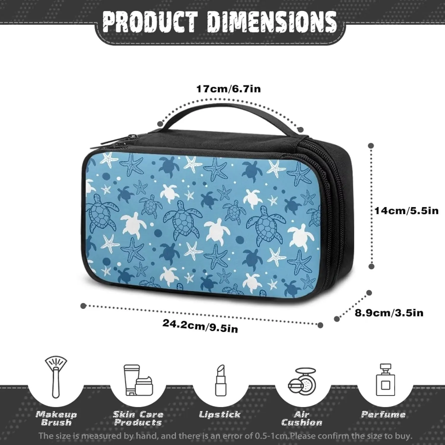 Blue Sea Turtle Party Makeup Bag  Glam Square Travel Organizer with Spill-Proof Design | Personalized Cosmetic Bag for Sisters, Moms | Teen Girl Gifts Trendy Stuff for Special Nights