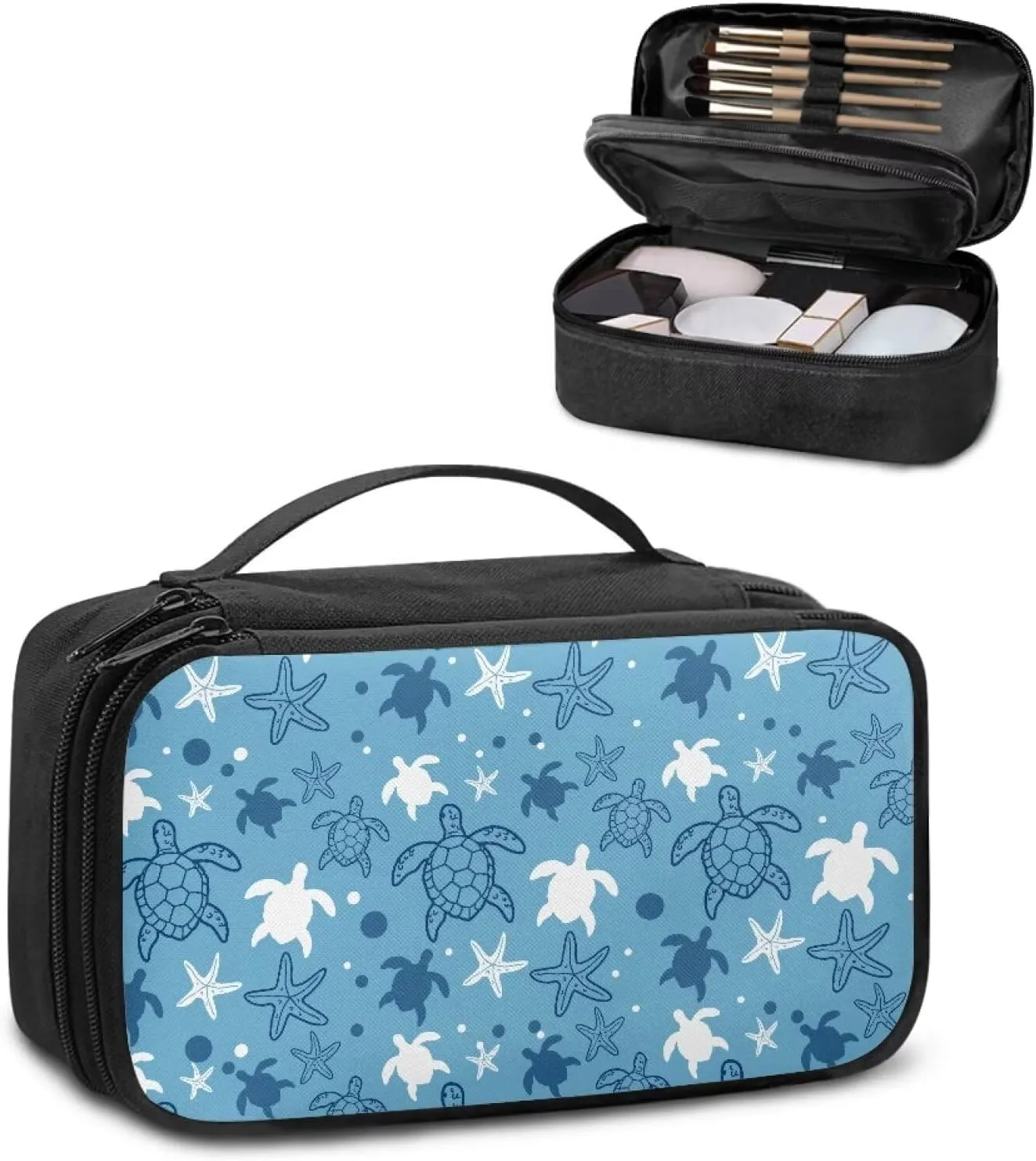 Blue Sea Turtle Party Makeup Bag  Glam Square Travel Organizer with Spill-Proof Design | Personalized Cosmetic Bag for Sisters, Moms | Teen Girl Gifts Trendy Stuff for Special Nights