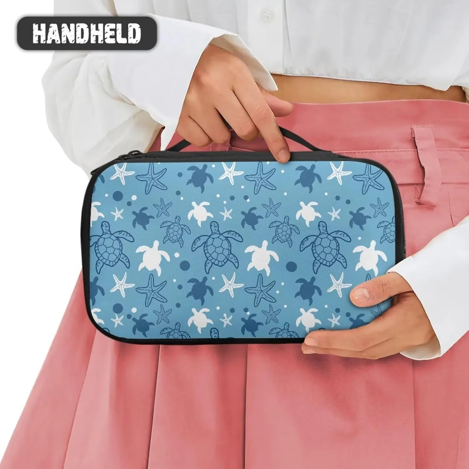 Blue Sea Turtle Party Makeup Bag  Glam Square Travel Organizer with Spill-Proof Design | Personalized Cosmetic Bag for Sisters, Moms | Teen Girl Gifts Trendy Stuff for Special Nights