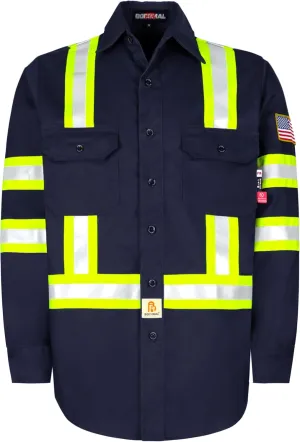 BOCOMAL FR Shirts High Visibility Button Down 7.5oz ANSI/ISEA Type O Class1 Flame Resistant Hi Vis Refective Safety Jacket