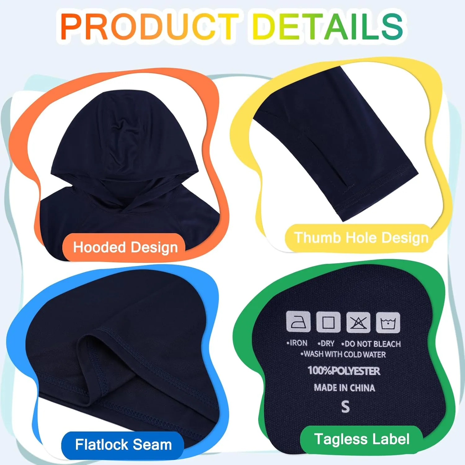 Boys Rash Guard Hoodie UPF 50  Sun Protection Long Sleeve Swim Shirt Quick Dry Kids SPF Fishing Water Beach Shirts