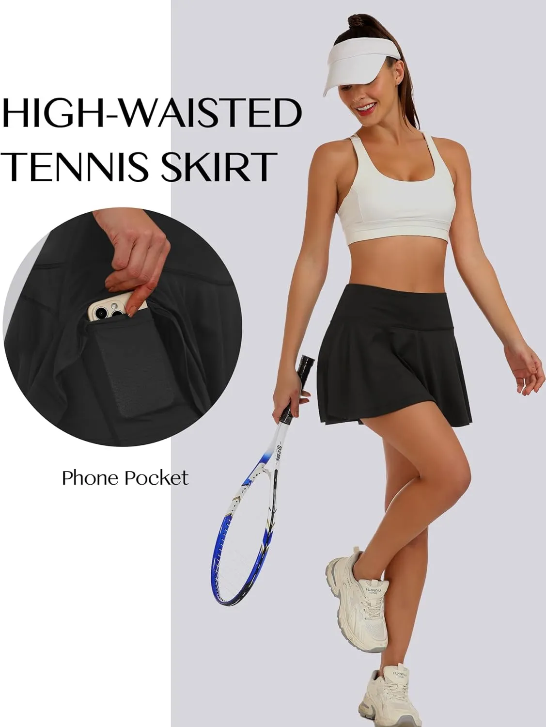 Buauty Women's High Waisted Pleated Tennis Skirt with Pockets, Athletic Skorts for Golf Pickleball Lightweight
