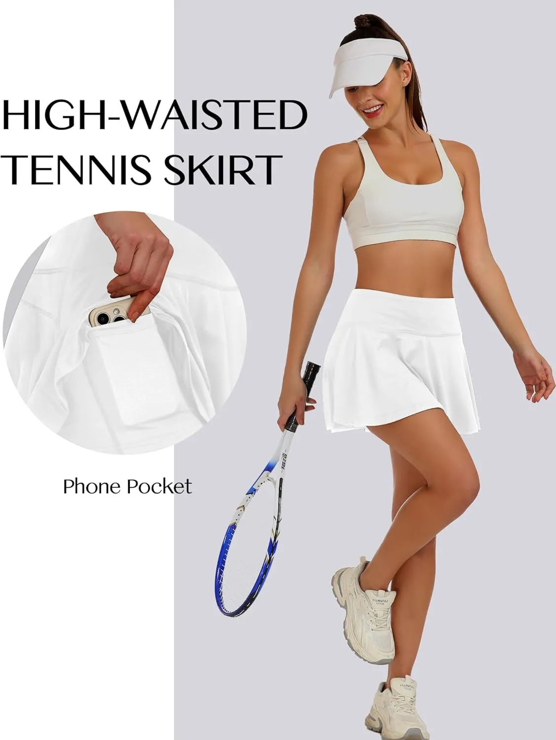 Buauty Women's High Waisted Pleated Tennis Skirt with Pockets, Athletic Skorts for Golf Pickleball Lightweight
