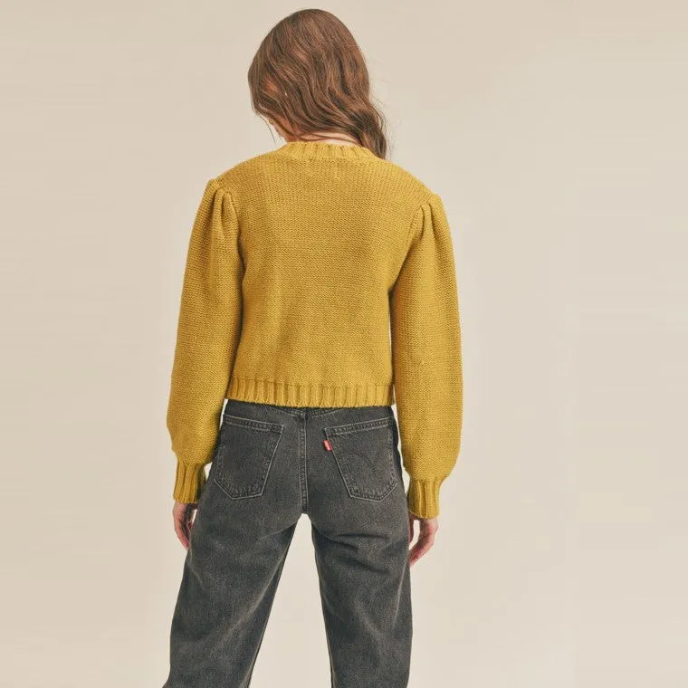 Button Up Cable Knit Sweater (Lime)