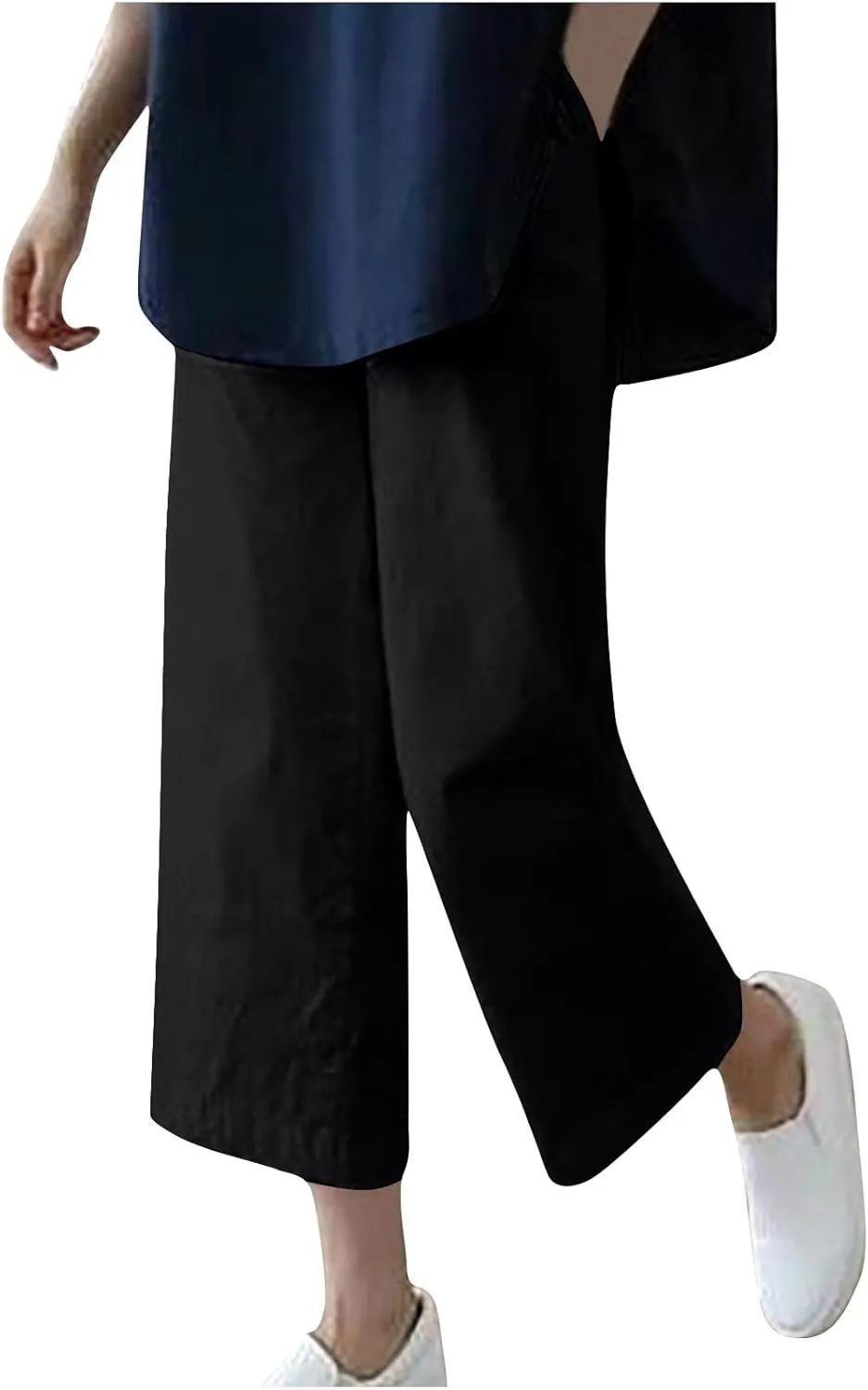 Capri Linen Pants Women Dressy Casual Wide Leg Summer Palazzo Pant High Waisted Flowy Lounge Trouser with Pocket 2025