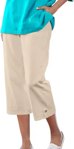 Capri Pants for Women Straight Wide Leg High Waist Linen Summer Clothing Lightweight Baggy Trousers