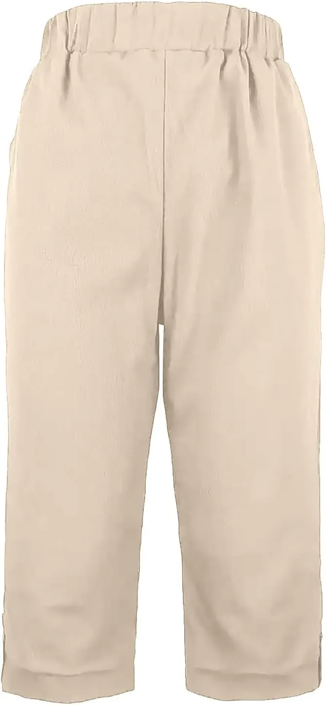 Capri Pants for Women Straight Wide Leg High Waist Linen Summer Clothing Lightweight Baggy Trousers