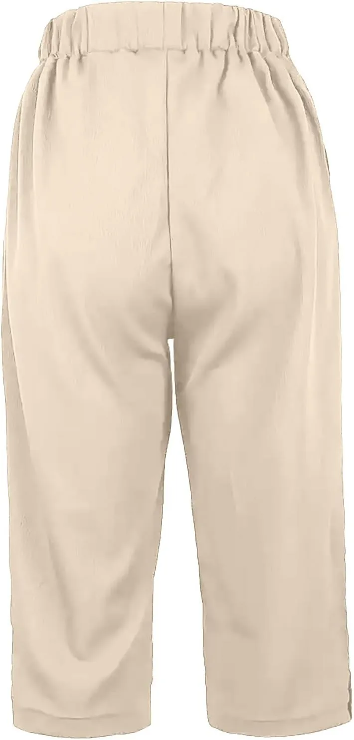 Capri Pants for Women Straight Wide Leg High Waist Linen Summer Clothing Lightweight Baggy Trousers