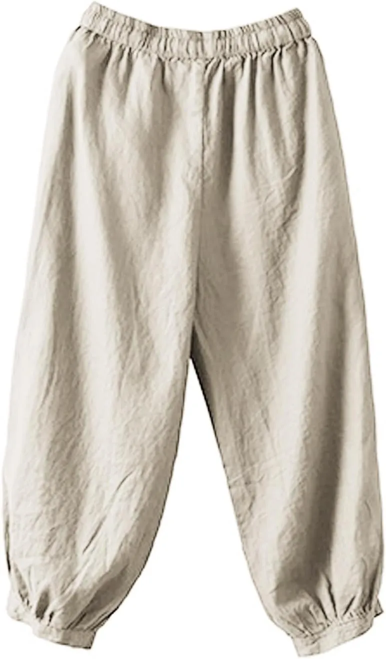 Cargo Pants Women, 2025 Peasant Pants Casual Linen Straight Leg Cotton Wide