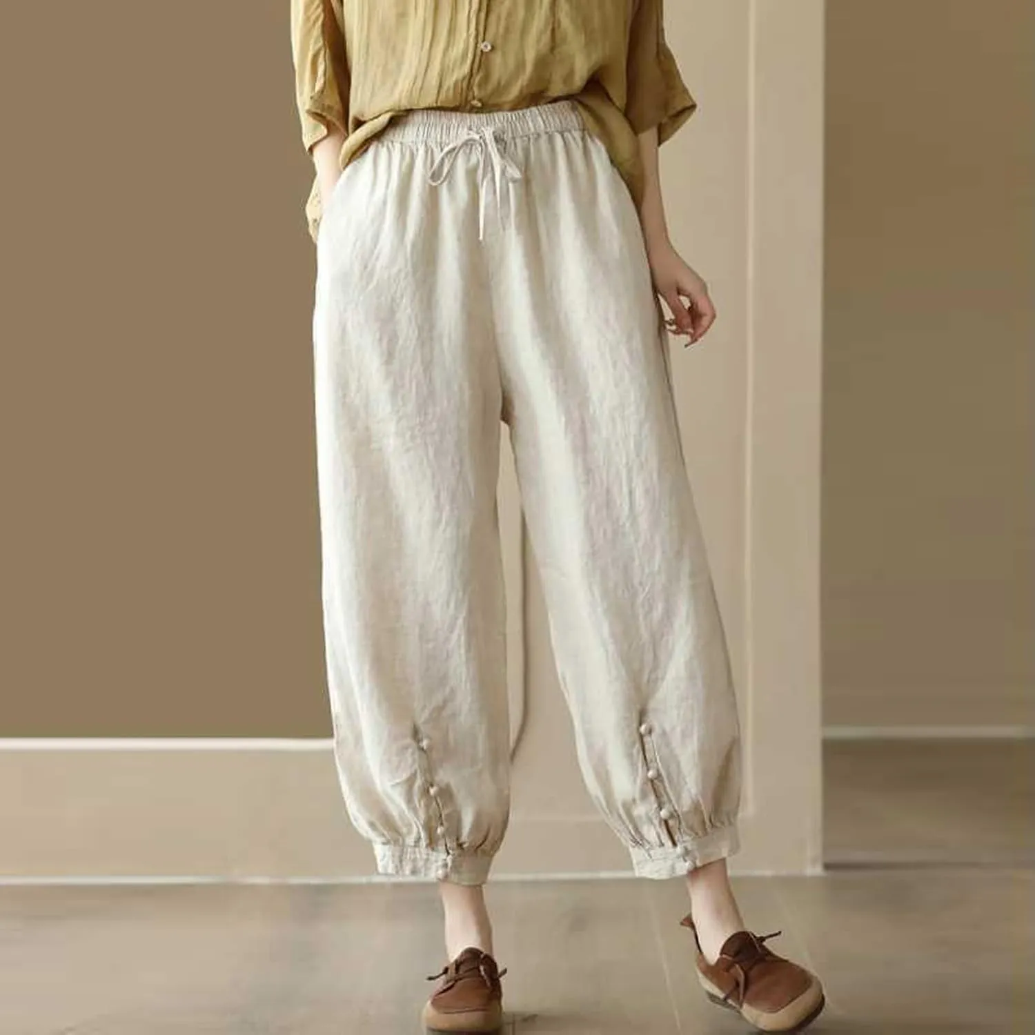 Cargo Pants Women, 2025 Peasant Pants Casual Linen Straight Leg Cotton Wide