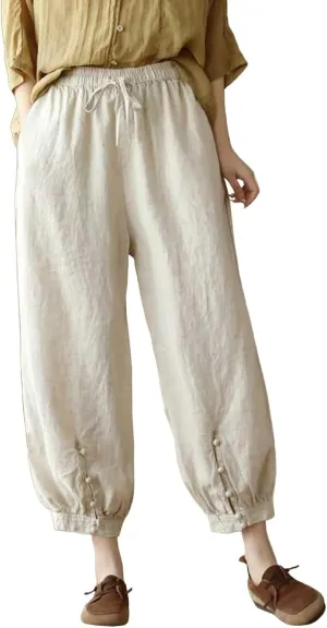 Cargo Pants Women, 2025 Peasant Pants Casual Linen Straight Leg Cotton Wide