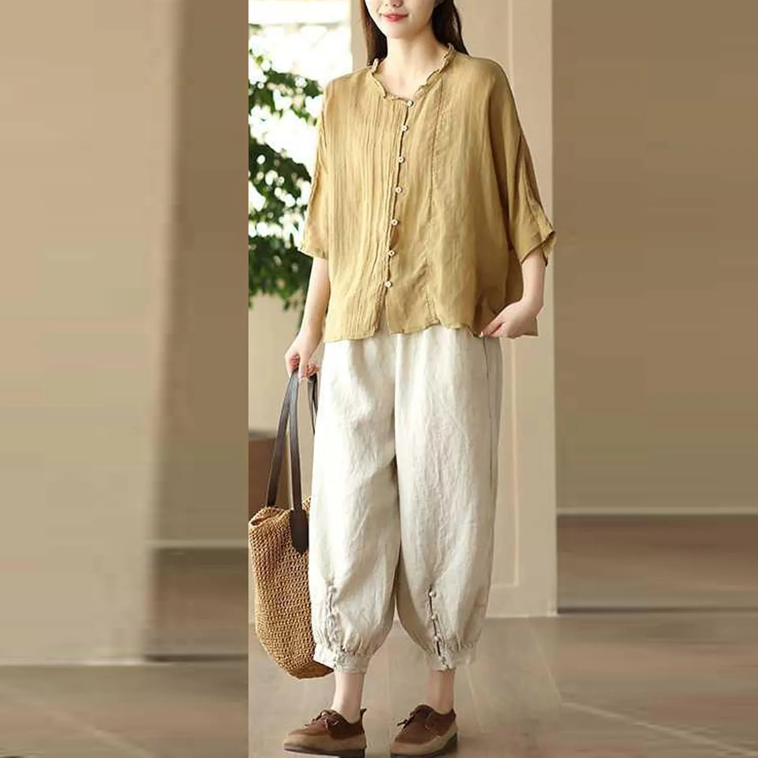 Cargo Pants Women, 2025 Peasant Pants Casual Linen Straight Leg Cotton Wide