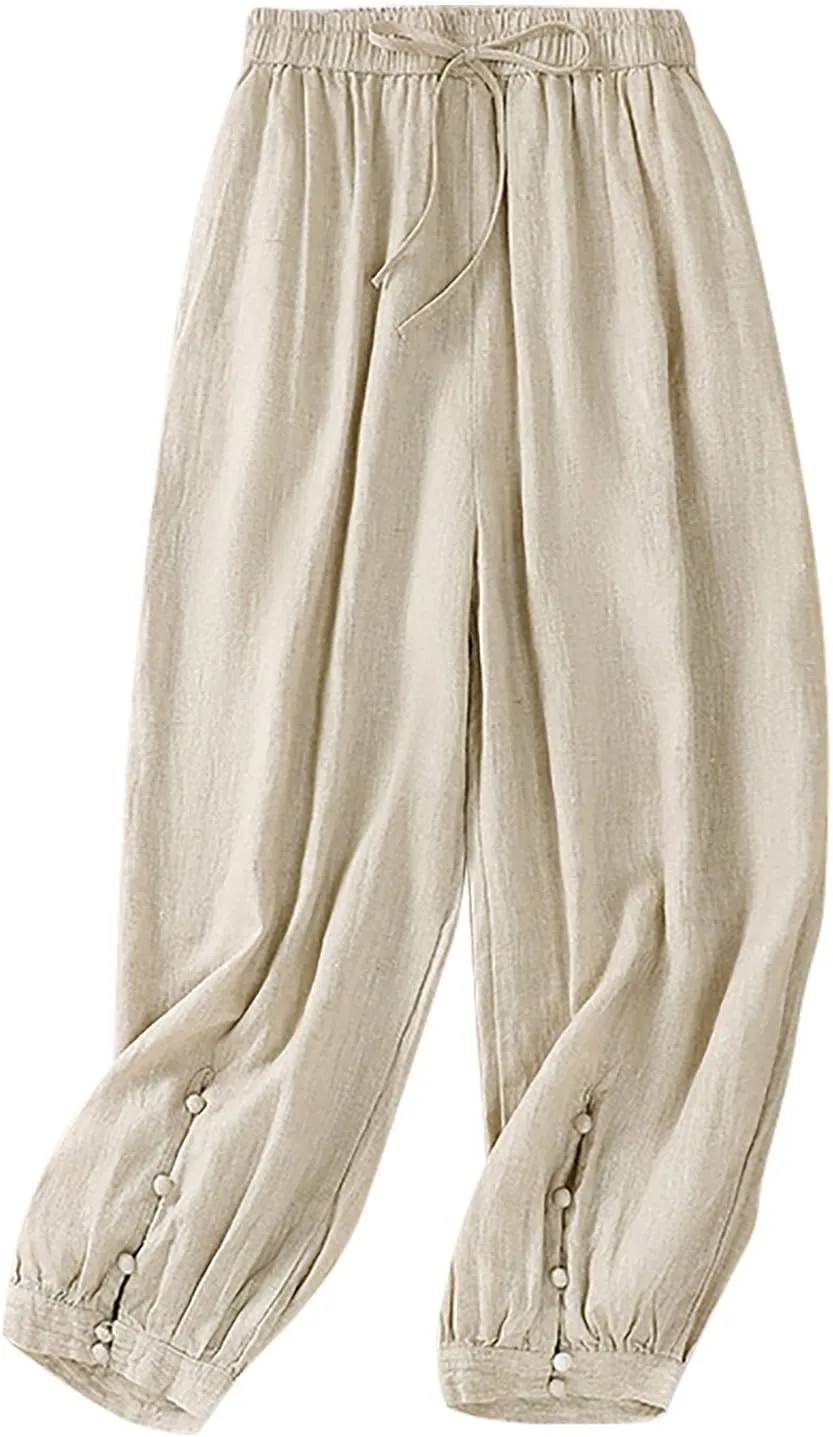 Cargo Pants Women, 2025 Peasant Pants Casual Linen Straight Leg Cotton Wide