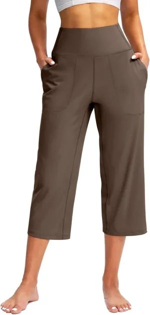 Cargo Pants Women, Casual Capri Pants Wide Leg High Waist with Pockets