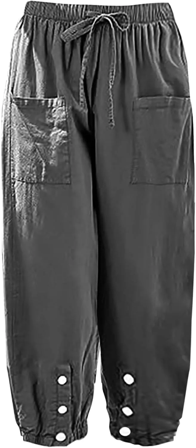 Casual Baggy Harem Pants for Women Elastic High Waisted Summer Lounge Trousers Lantern Barrel Pants with Front Pocket