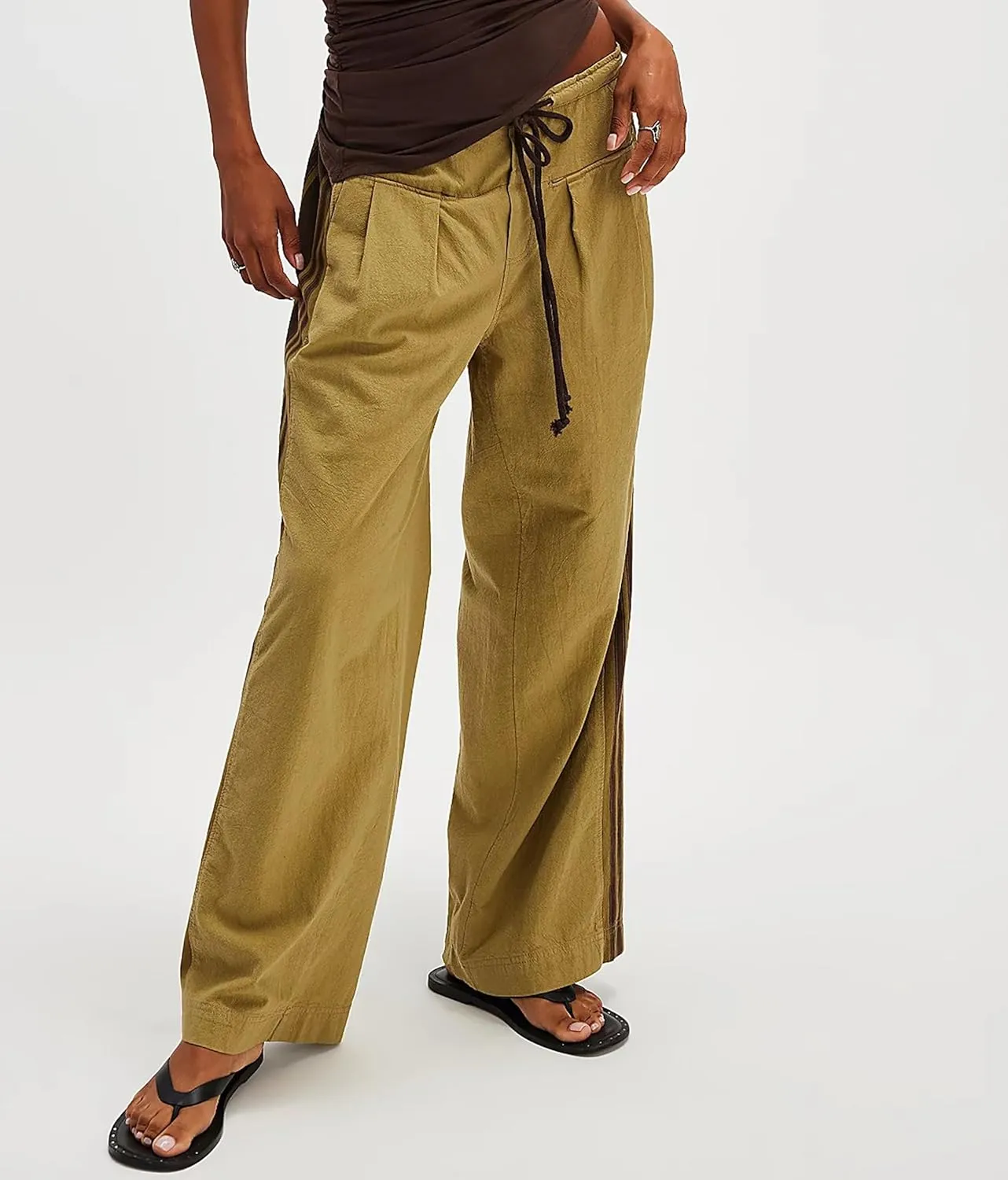 Casual Crayon Striped Pants for Women Drawstring Elastic High Waist Lounge Pant Color Block Baggy Wide Leg Sweatpants