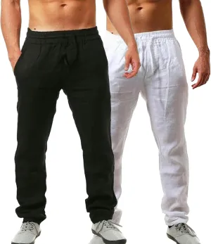 Casual Pants for Men Loose fit Lightweight Drawstring Elastic Waist Pants with Pocket Summer Fashion Vacation Trousers