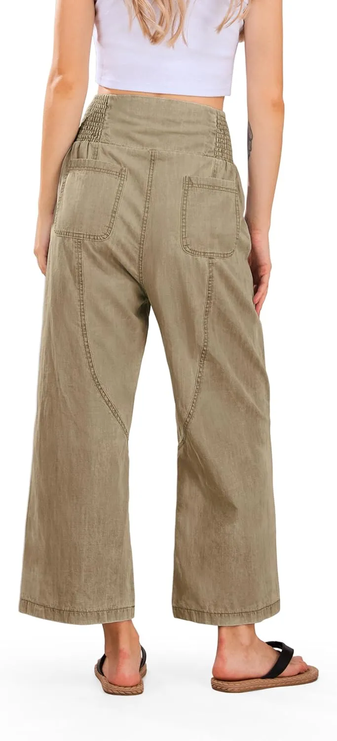 CHARTOU Denim Harem Pants for Women Loose Fit Wide Leg Cropped Barrel Jeans