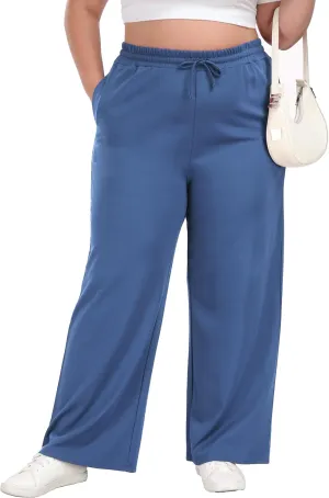 Cheapestbuy Women's Plus Size Casual Pants Comfy Wide Leg Pants Stretchy Loose Fit Lounge Pants with Pockets