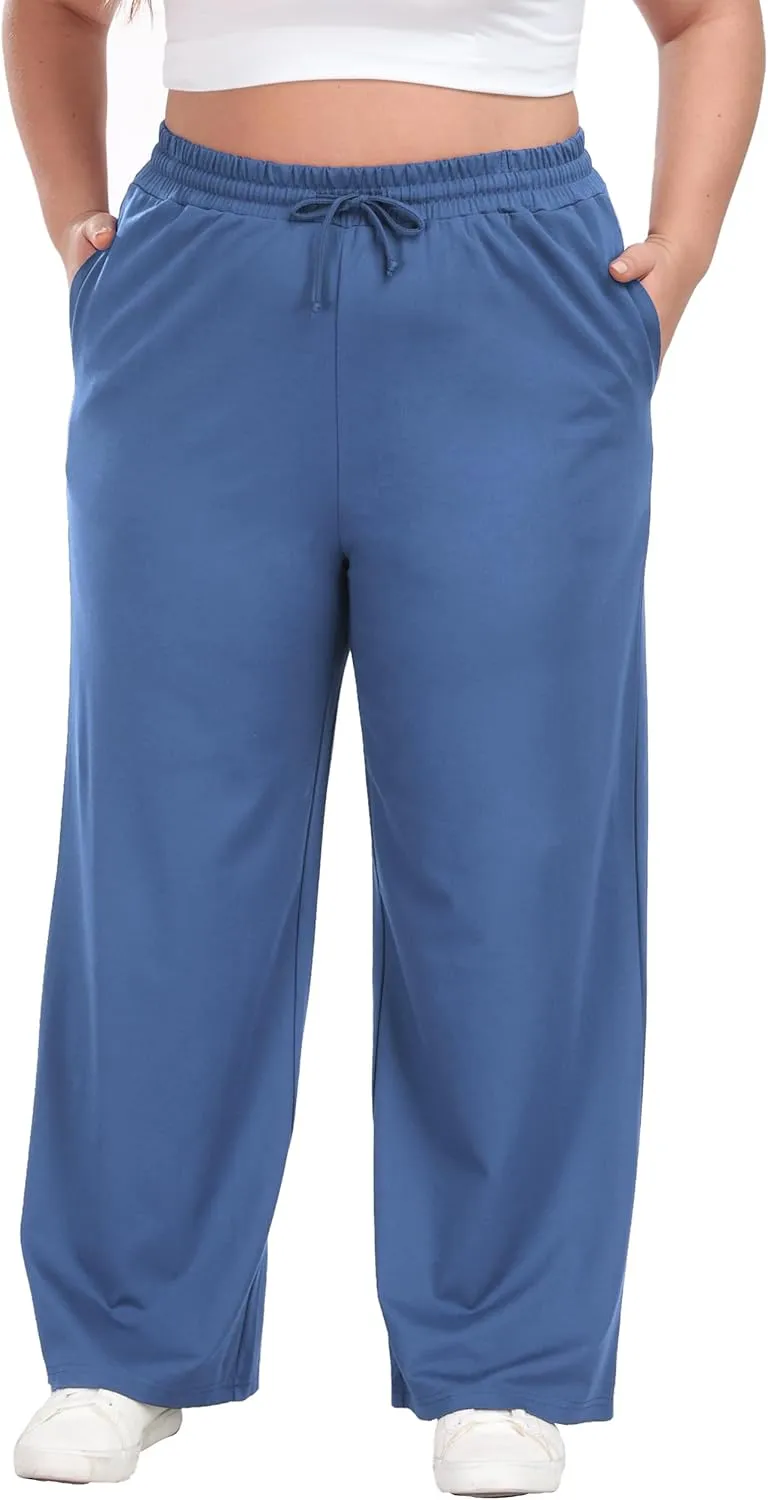 Cheapestbuy Women's Plus Size Casual Pants Comfy Wide Leg Pants Stretchy Loose Fit Lounge Pants with Pockets